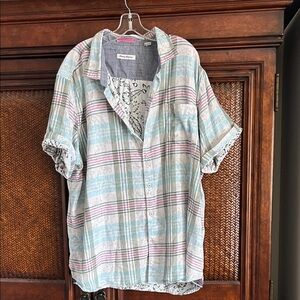 Tommy Bahama Blue and Pink Plaid Button Down Shirt
